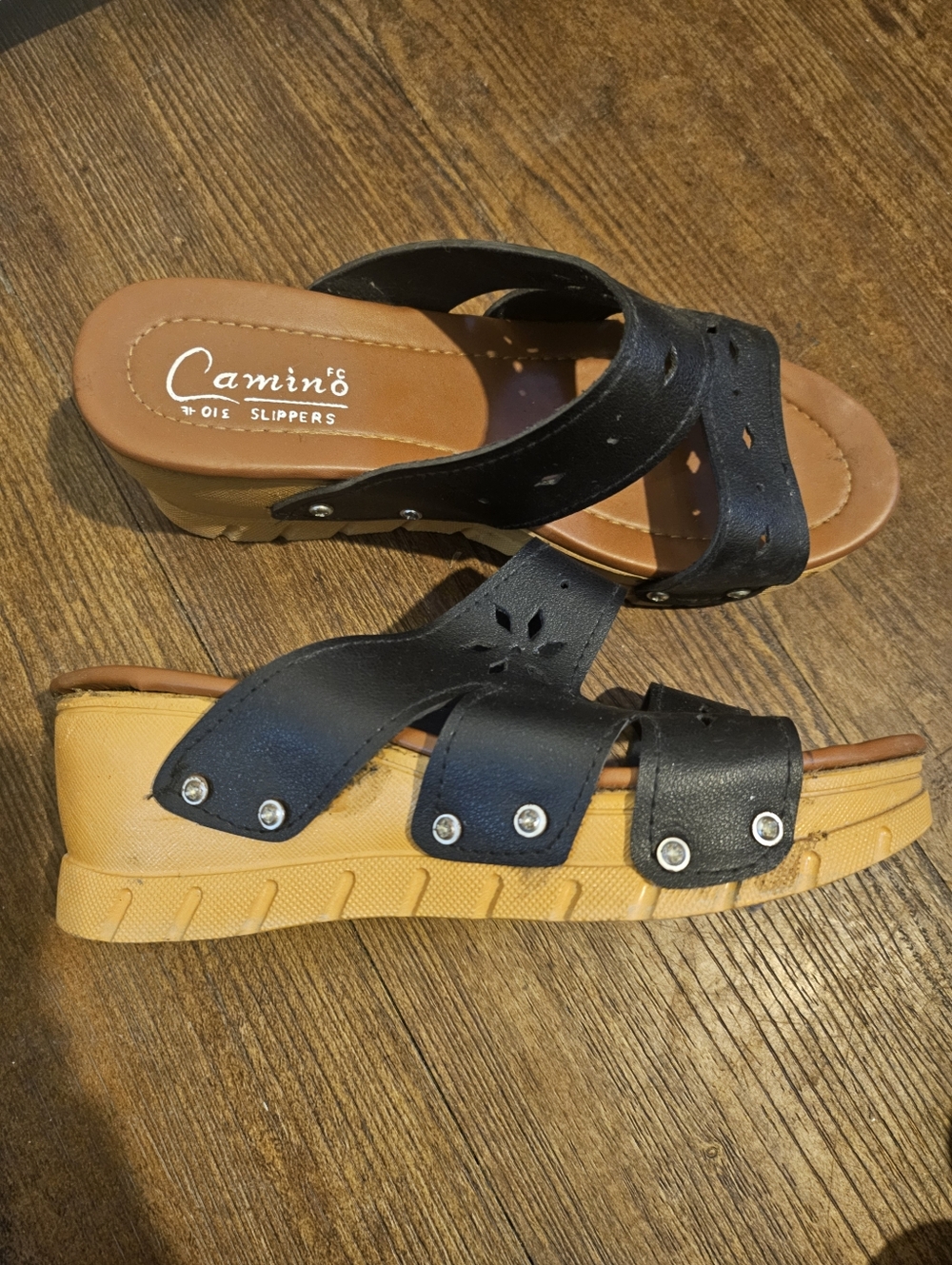 Black Leather Slide Sandals